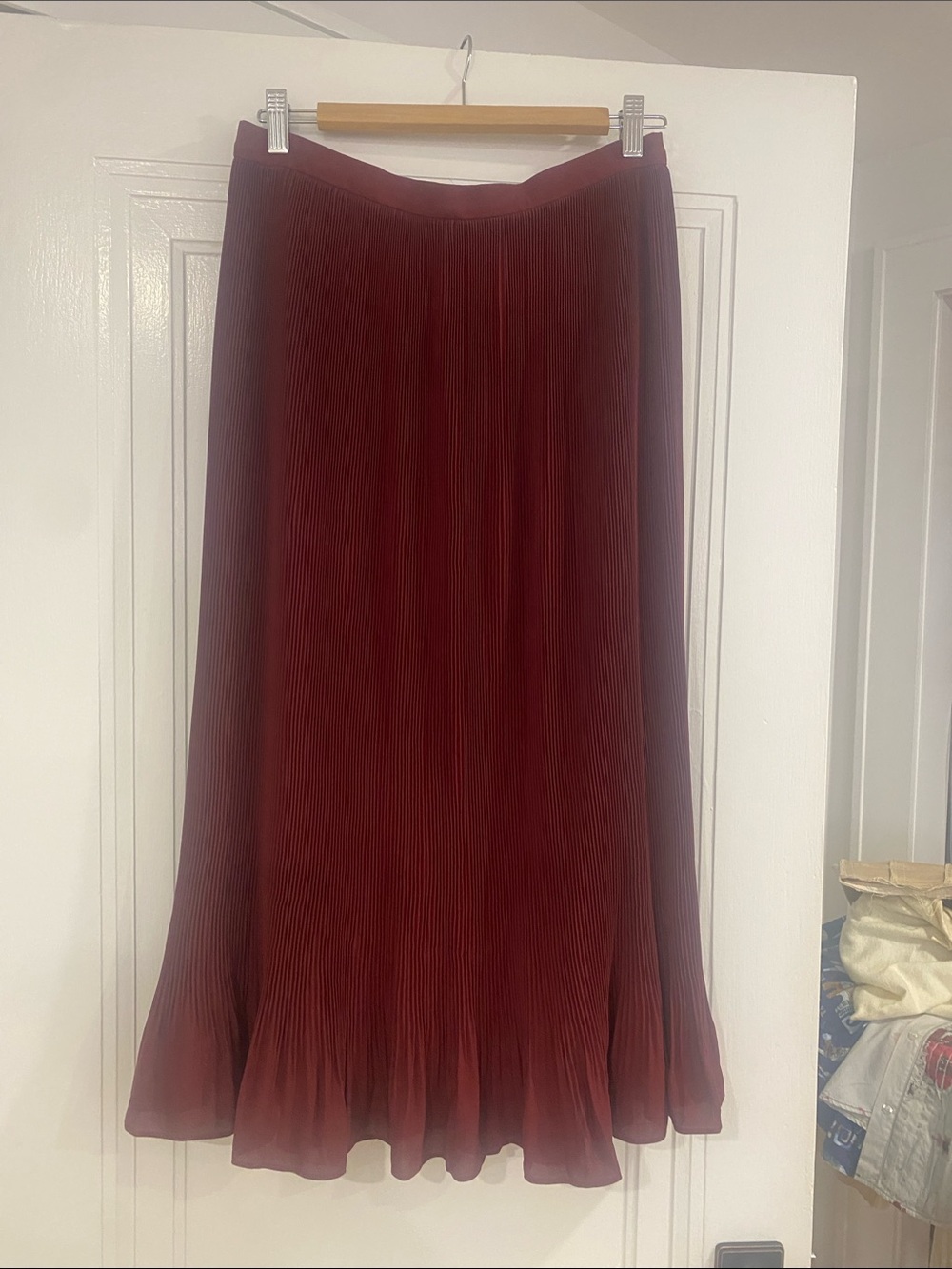 J. Crew Mabel Burgundy Pleated Maxi Skirt